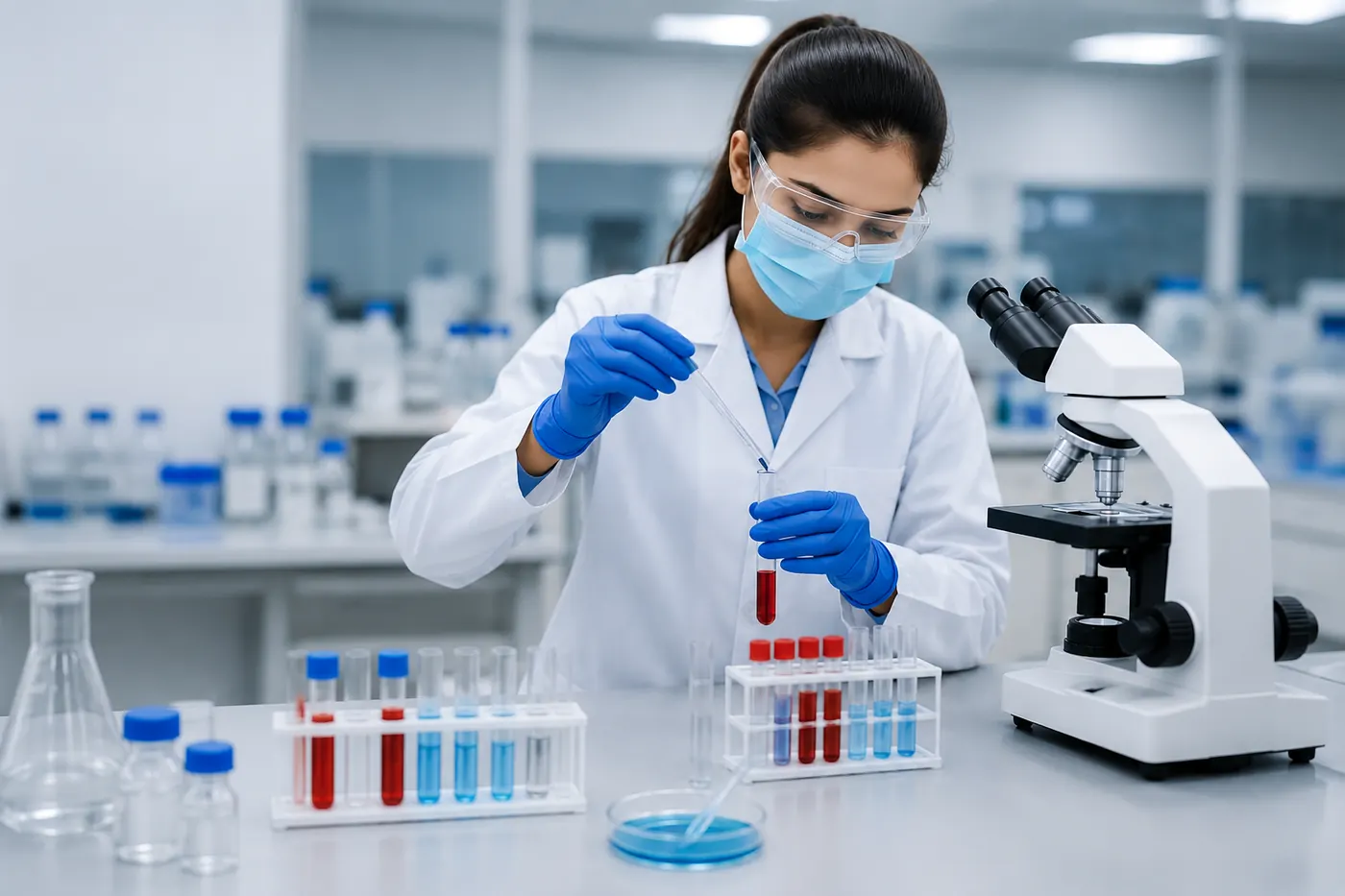 MLT medical laboratory technology student performing laboratory testing at VGR College